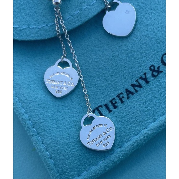 RARE Return Tiffany & Co. Silver 10mm Double Heart Dangle Drop Stud Earrings 925 - Picture 8 of 16